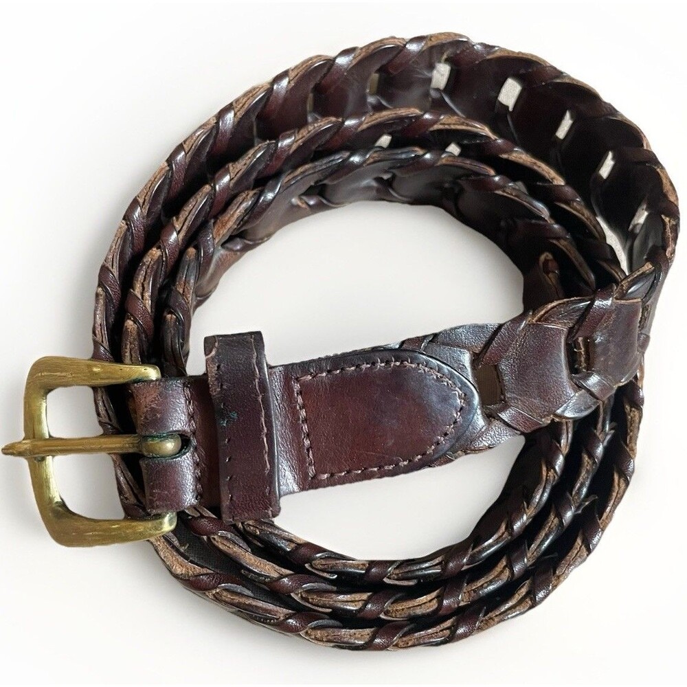 Braided Leather Belt Mens 40 (L) Brass Buckle Brown Dress Classic Work Heritage